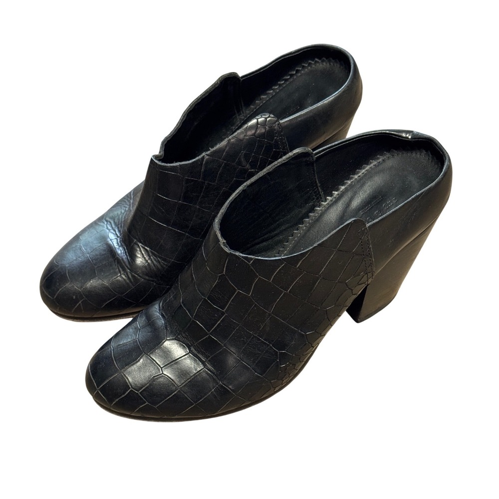 Rag & Bone Black Croc Embossed Leather Block Heel Mules Shoes Womens